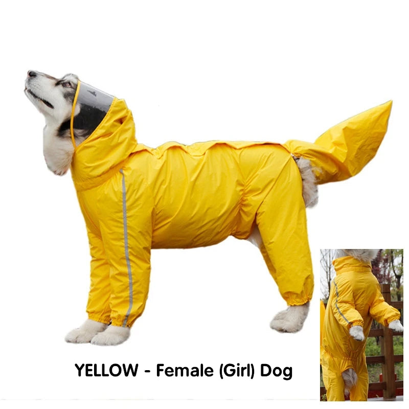 Dog Raincoat for Large Dogs Fully-Covered Hooded Waterproof Dog Rain Jacket with Removable Tail Cover Pet Clothes Husky Samoyed